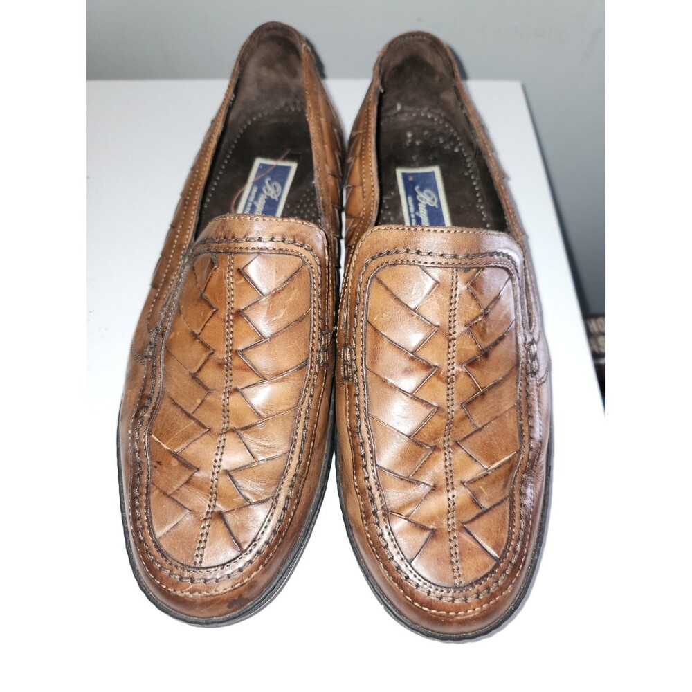 Bragano by Cole Hahn Made in Italy Brown Woven Leather Men's Size 8.5 Loafers